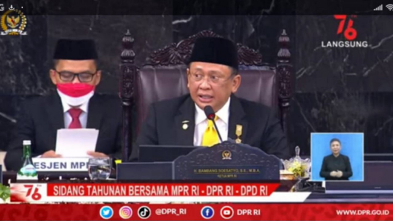 Bambang Soesatyo, Ketua MPR RI saat membuka sidang Tahunan MPR.