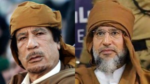 Mantan pemimpin Libya Muammar Khaddafi (kiri) dan anaknya Saif al-Islam Khaddafi-1636973053