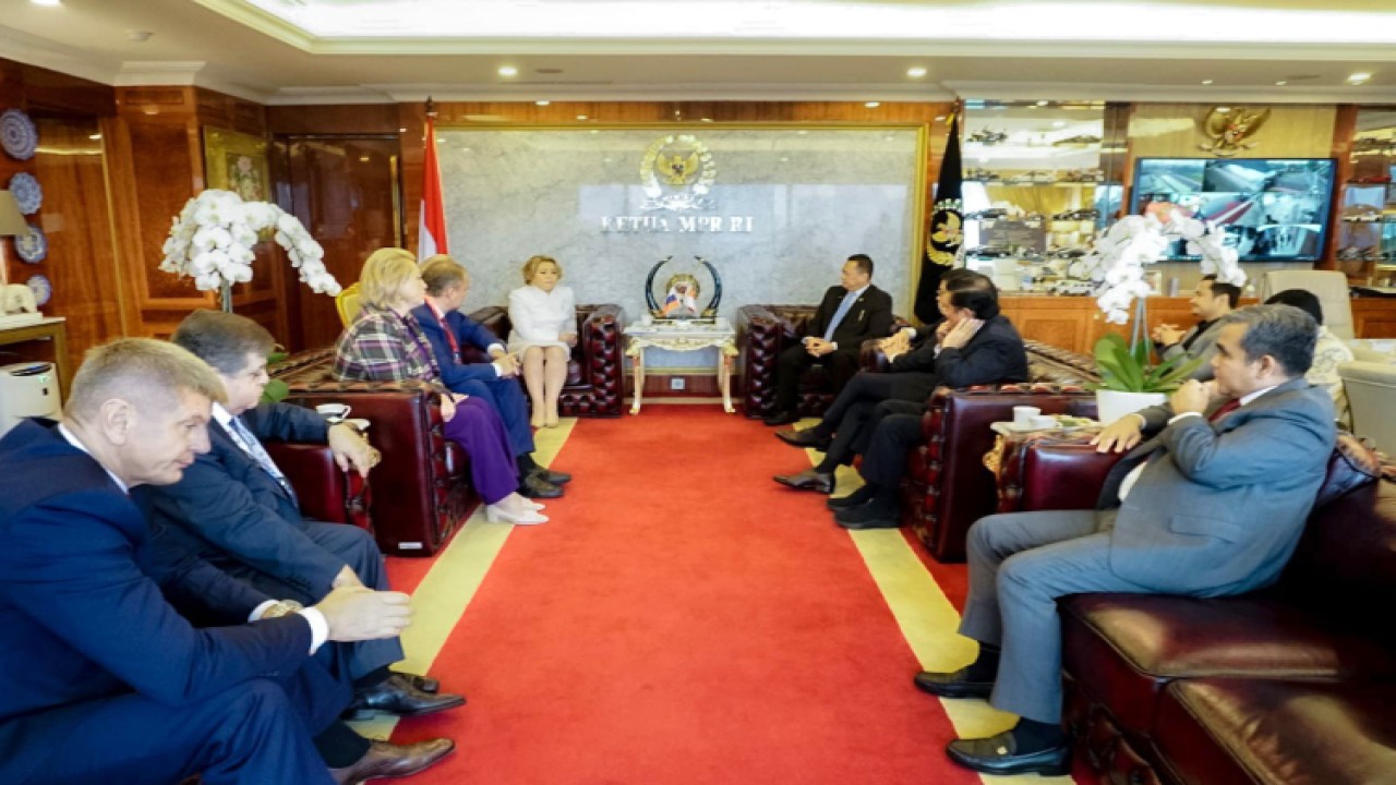 Ketua MPR RI Bambang Soesatyo bersama pimpinan MPR menerima Ketua Dewan Federasi Majelis Federal Federasi Rusia H.E. Mrs. Valentina Matvienko.  Foto: Dok MPR