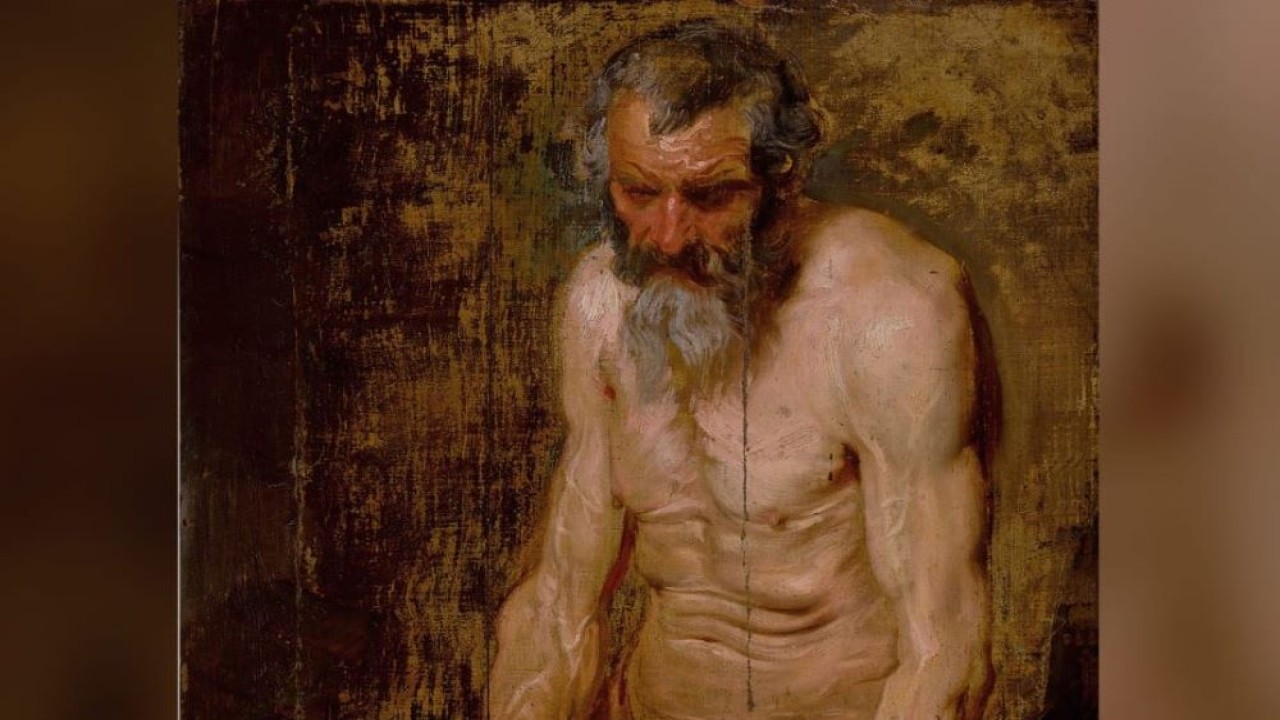 Lukisan seorang pria tua telanjang yang sedang duduk di bangku merupakan karya pelukis Anthony van Dyck. (CNN)
