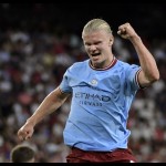 Pemain depan Manchester City Erling Haaland . (ANTARA/AFP/CRISTINA QUICLER)-1698648195