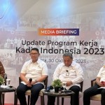 Suasana konferensi pers Update Program Kerja Kadin Indonesia di Menara Kadin, Jakarta, Senin (30/10/2023). ANTARA/Kuntum Riswan.-1698660009