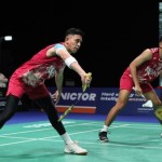 Pasangan ganda putra Indonesia Fajar Alfian/Muhammad Rian Ardianto dalam babak 16 besar Denmark Open 2023. (ANTARA/HO-PBSI/aa.)-1700469984
