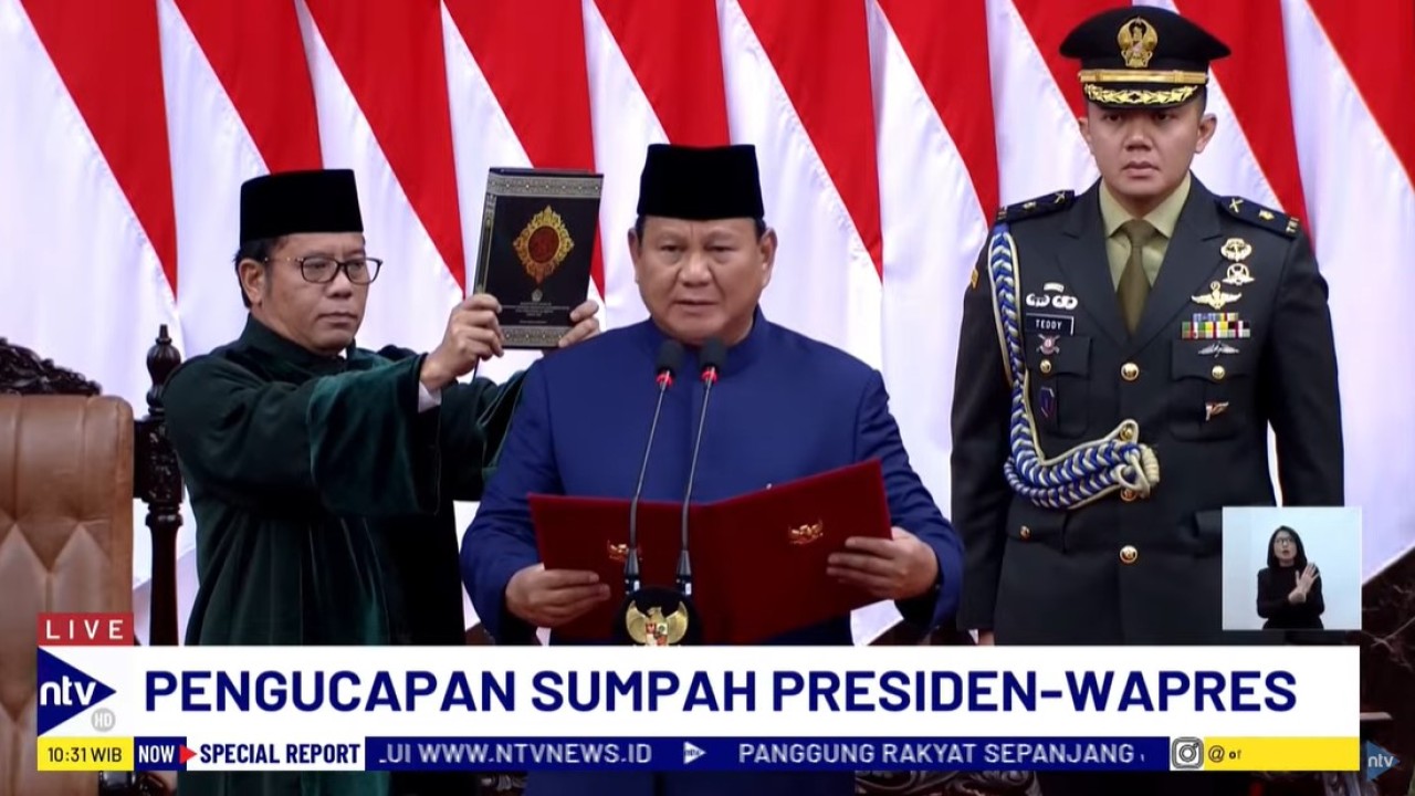 Prabowo Subianto mengucapkan sumpah sebagai Presiden RI 2024-2029.