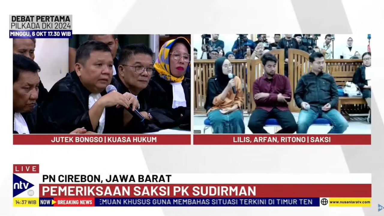 Ritono (kanan) dan Arfan Maulana Supendi (tengah) saat menjadi saksi dalam sidang lanjutan PK Sudirman terpidana kasus Vina di Pengadilan Negeri (PN) Cirebon, Jawa Barat, Rabu (2/10/2024).