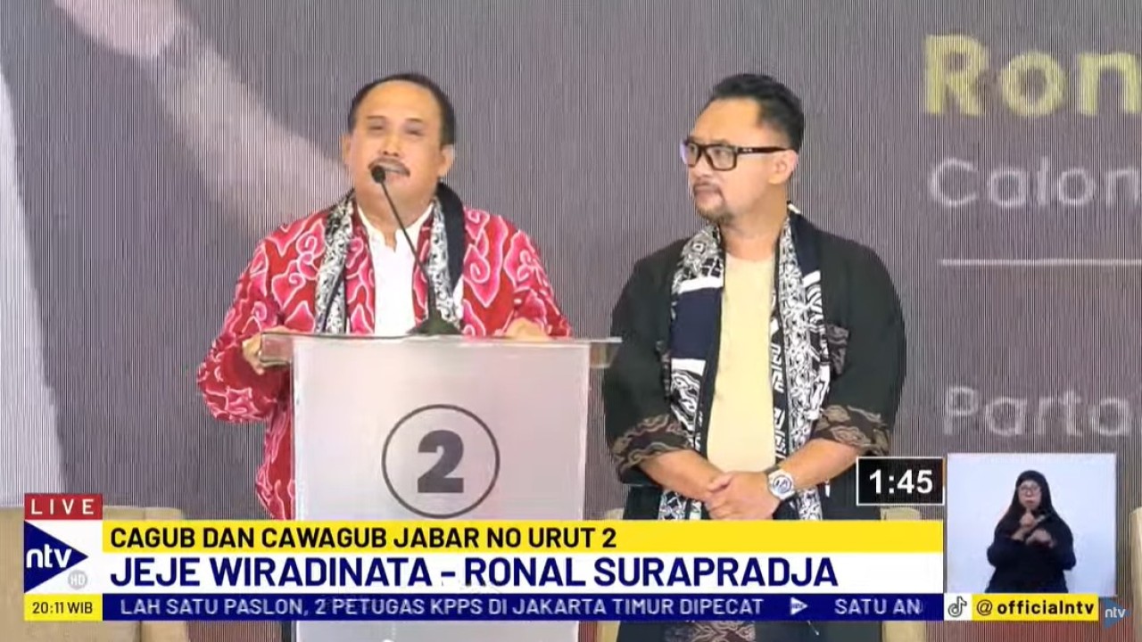 Pasangan Calon Gubernur (Cagub) dan Calon Wakil Guberur (Cawagub) Jawa Barat (Jabar) nomor urut 2, Jeje Wiradinata-Ronal Surapradja.