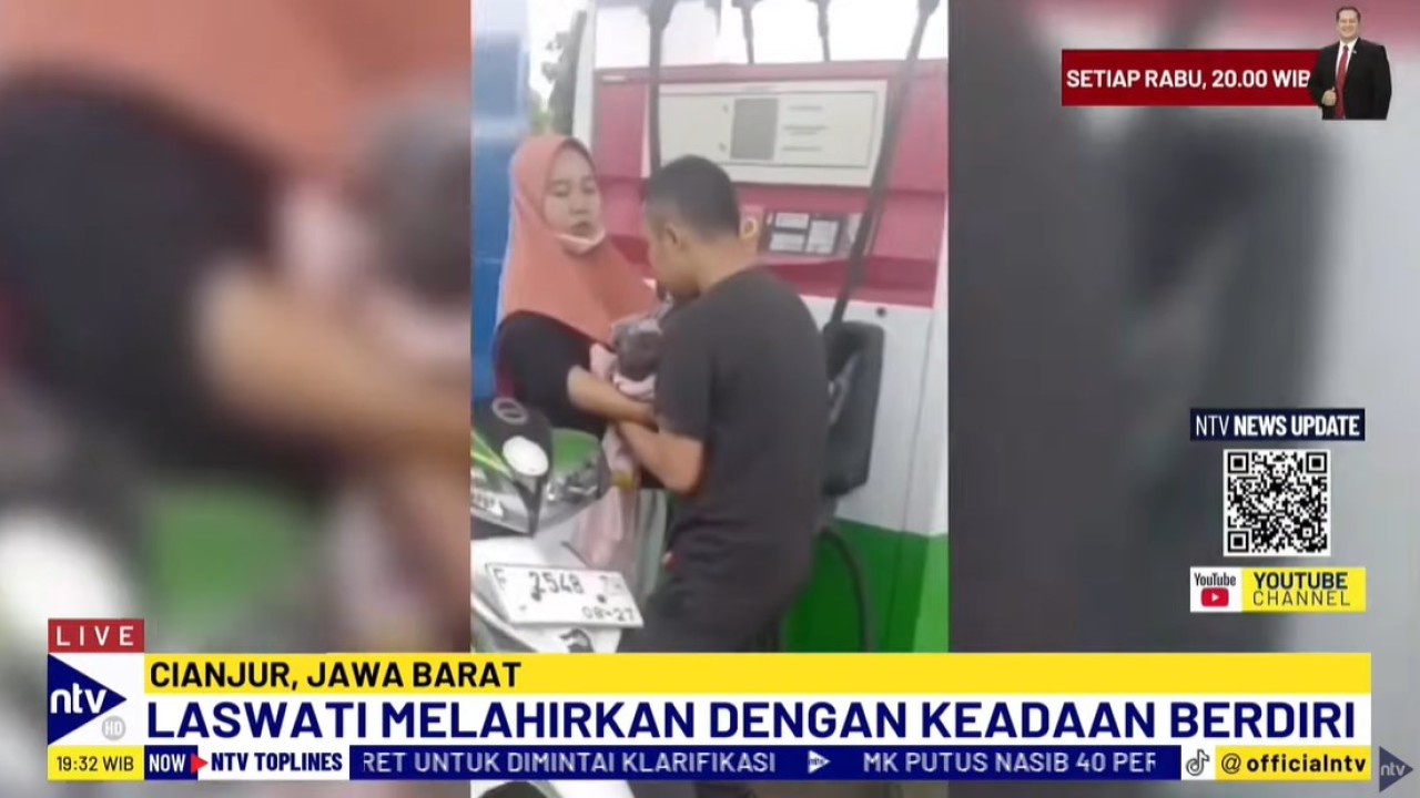 Seorang ibu di Cianjur, Jawa Barat, Laswati melahirkan secara tiba-tiba saat sedang mengisi bahan bakar di SPBU.