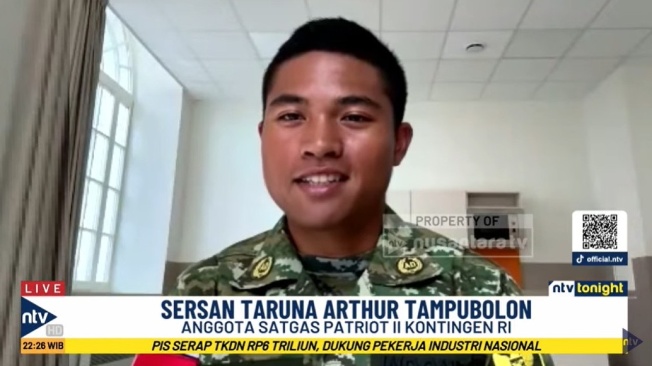 Sersan Taruna Arthur Tampubolon dalam wawancara melalui sambungan zoom di Nusantara TV dalam Program NTV Tonight, Senin, 14 Juli 2025.