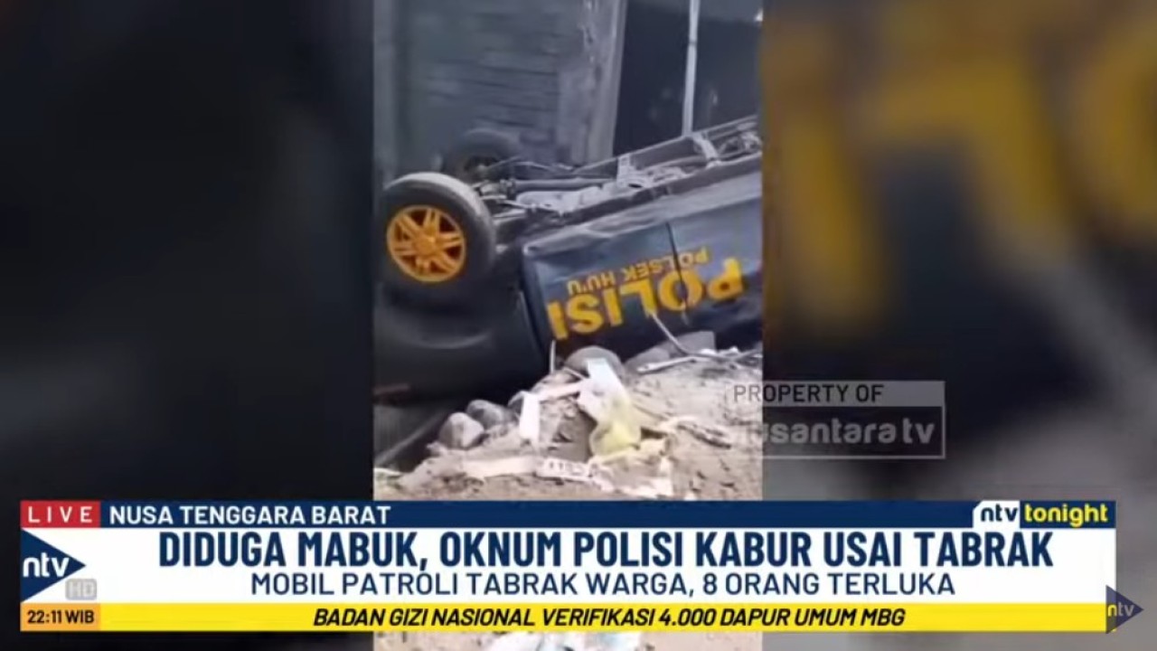 Insiden kecelakaan melibatkan mobil patroli polisi milik Polsek Hu'u terjadi di Desa Hu'u, Kabupaten Dompu, NTB.