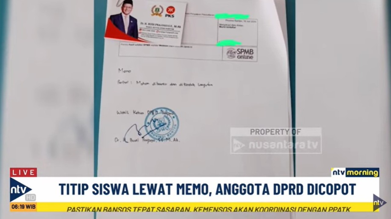Memo Wakil Ketua DPRD Provinsi Banten dari Fraksi PKS, Budi Prajogo.