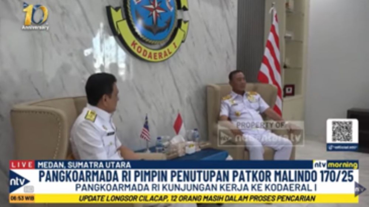 Panglima Komando Armada (Pangkoarmada) RI Laksdya Denih Hendrata menerima kunjungan Panglima Armada Barat Tentera Laut Diraja Malaysia (TLDM) Laksdya Dato’ Baharudin bin Wan Md Nor di Mako Kodaeral I, Belawan