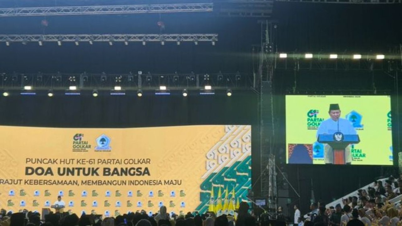 Presiden Prabowo Subianto di HUT Golkar. (Foto: NTVnews.id)