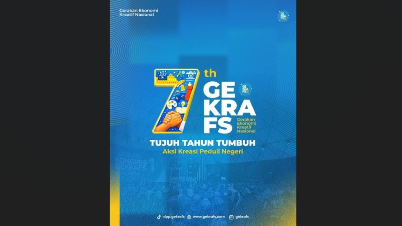Logo HUT ke-7 GEKRAFS merepresentasikan komitmen kolektif insan kreatif Indonesia untuk terus bertumbuh melalui kolaborasi, inovasi, dan semangat kebersamaan. (Foto: Istimewa)