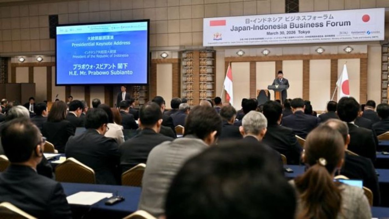 Presiden Prabowo Subianto menghadiri Forum Bisnis Indonesia-Jepang yang digelar di Imperial Hotel Tokyo. (Foto: Dok/Istimewa/Sekretaris Presiden)