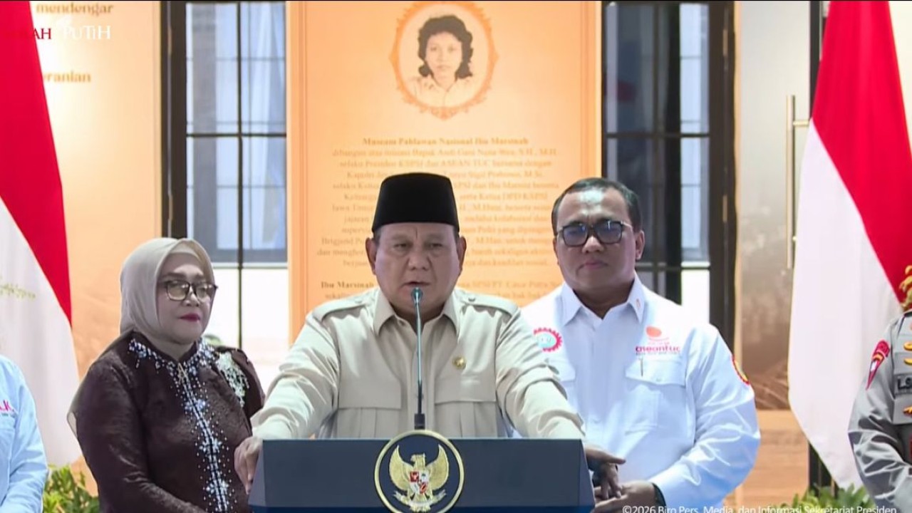 Presiden Prabowo Subianto meresmikan Museum Marsinah dan Rumah Singgah, di Kabupaten Nganjuk, Jawa Timur, Sabtu, 16 Mei 2026. (Foto: Tangkapan layer YouTube Sekretariat Presiden)