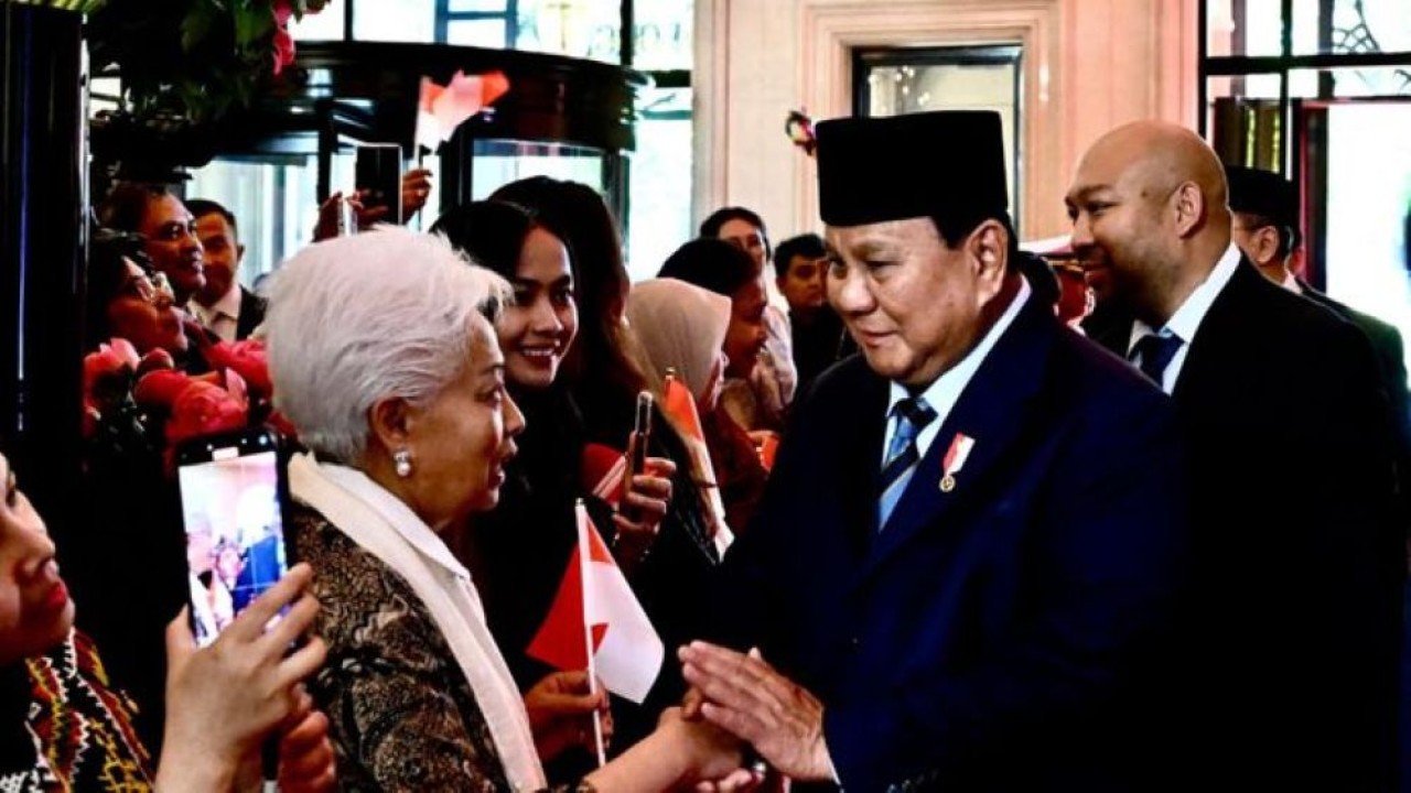 Ratusan warga negara Indonesia (WNI) sambut kedatangan Presiden Prabowo Subianto di Paris dengan penuh antusias. (Foto: Setpres)