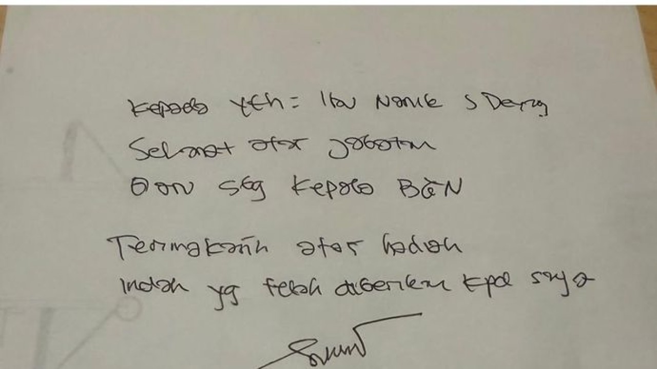 Surat yang ditulis Sony Sonjaya untuk Nanik S Deyang (Instagram)