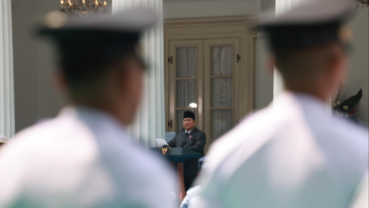 Prabowo berpidato pada Peringatan Hari Lahir Pancasila ke-81 di Gedung Pancasila, Taman Pejambon, Jakarta Pusat, Senin (1/6). (Bakom RI)