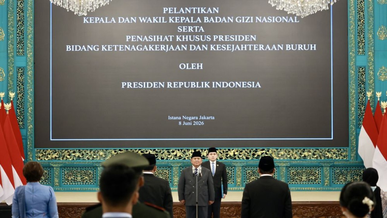 Presiden Prabowo Subianto melantik sejumlah pejabat di Istana Negara, Jakarta, Senin (8/6/2026). (Foto: Dok/Istimewa/Bakom RI)