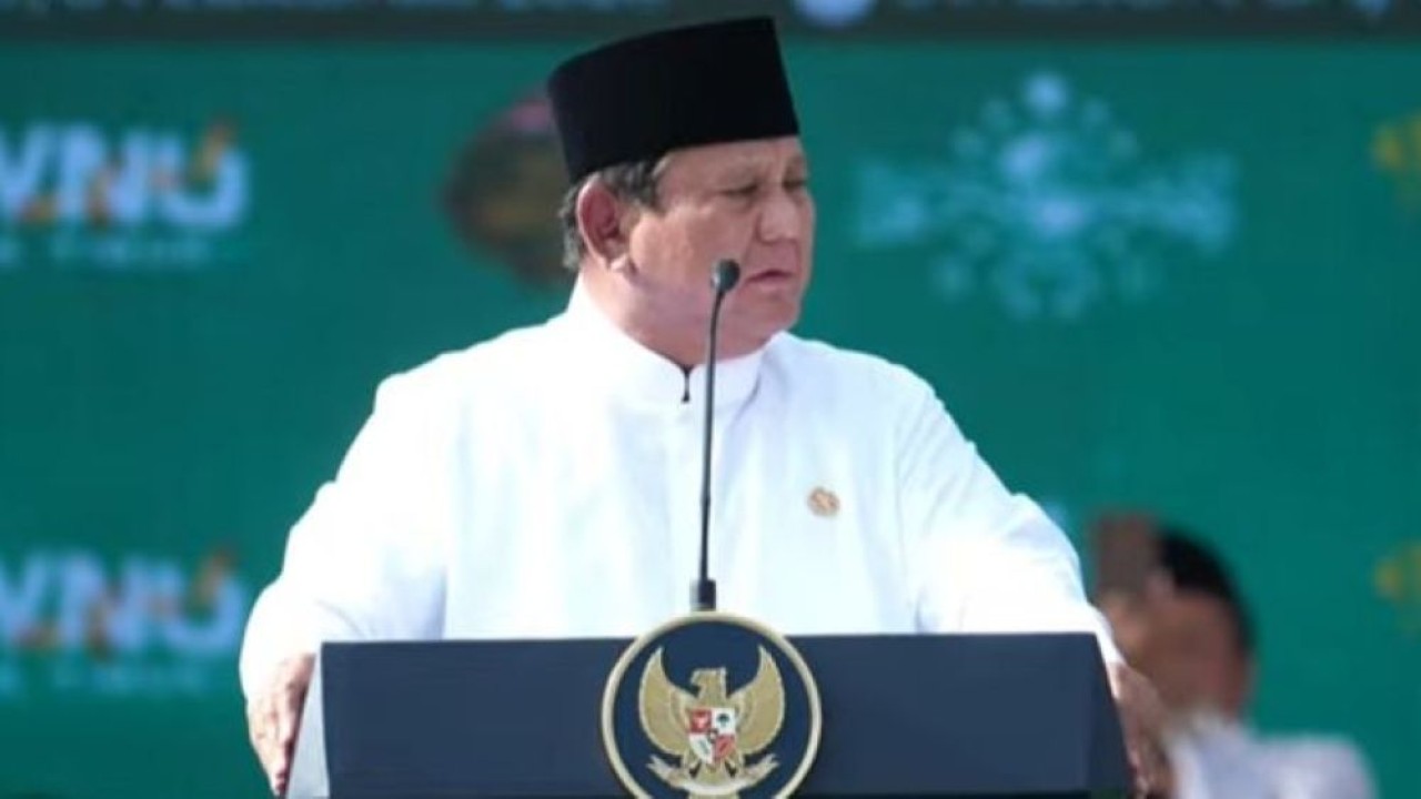 Presiden Prabowo Subianto di Mujahadah Kubro Satu Abad Nahdlatul Ulama (NU). (Foto: YouTube)