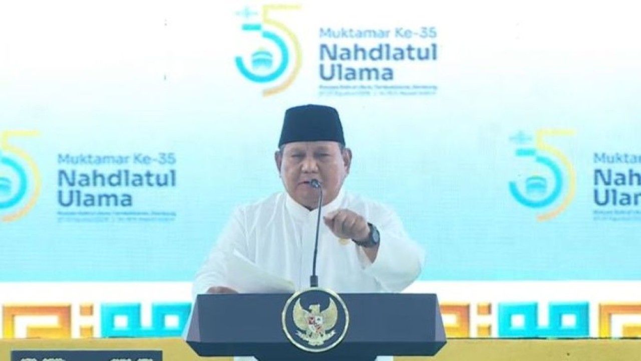 Presiden Prabowo Subianto menghadiri pembukaan Muktamar ke-35 Nahdlatul Ulama (NU) di Jombang, Jawa Timur. (Foto: Istimewa)